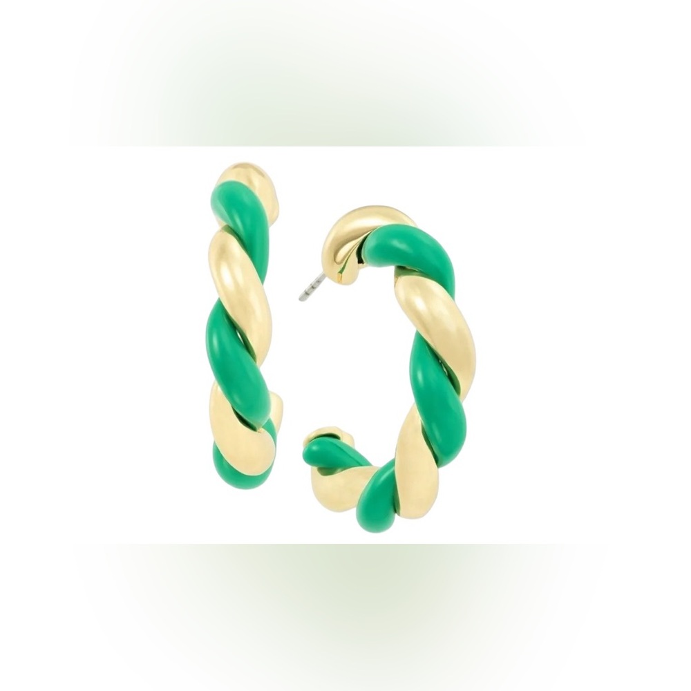 On 34th Gold‎ and Green Twisted Hoop Earrings Medium Size